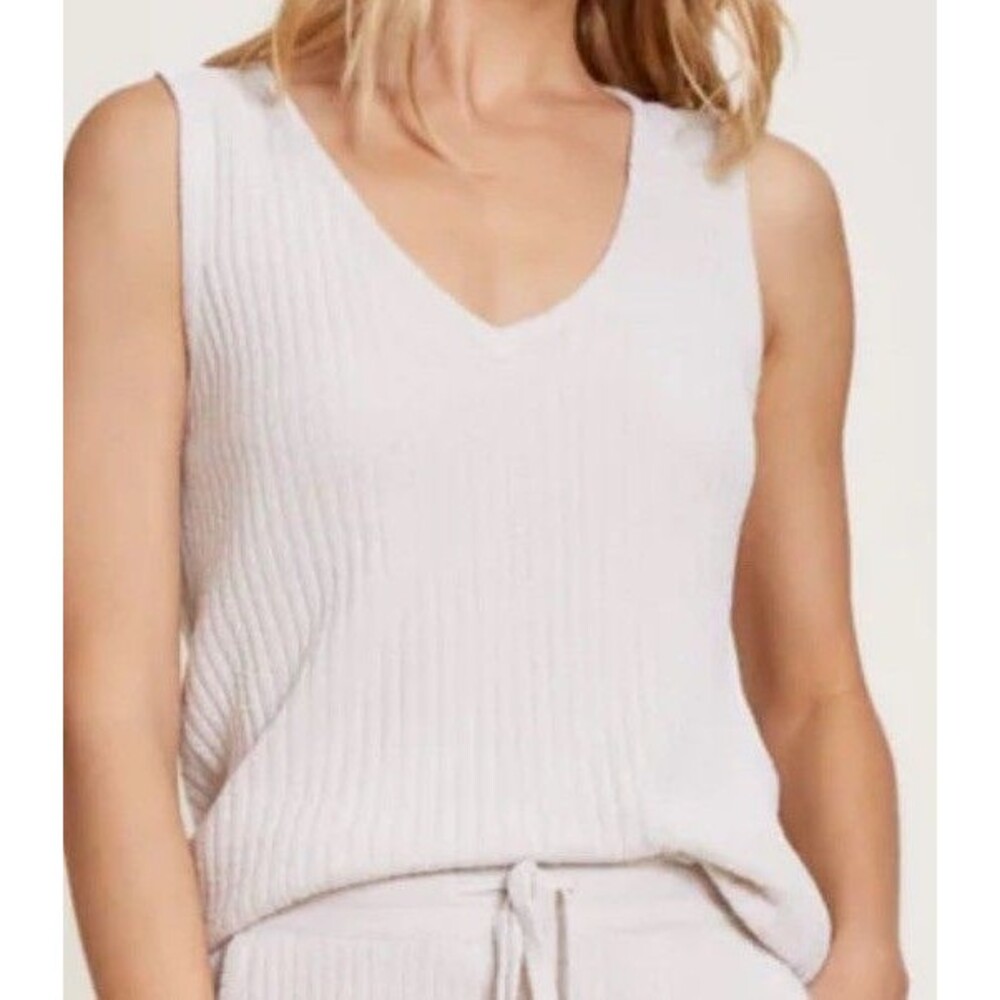 Barefoot Dreams Cream Ribbed V-Neck Tank Top